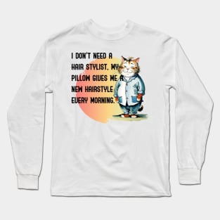 Cute cat and morning hairstyle Long Sleeve T-Shirt